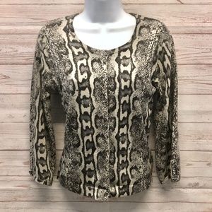 Charlotte Tarantola Snakeskin Print rhinestone accented sweater